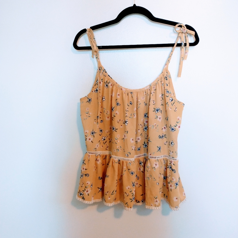 Wishful Park yellow floral crop top with adjustable straps size medium
